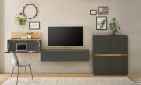 Wohnwand mit Sekret�r Center in grau matt und Wotan Eiche Wohnkombination 3-teilig 370 cm