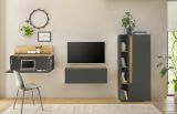 Wohnwand mit Sekret�r Center in grau matt und Wotan Eiche Wohnkombination 4-teilig 310 cm