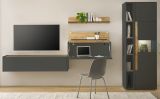 Wohnwand mit Sekret�r Center in grau matt und Wotan Eiche Wohnkombination 5-teilig 340 x 200 cm