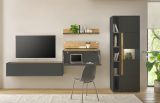 Wohnwand mit Sekret�r Center in grau matt und Wotan Eiche Wohnkombination 5-teilig 340 x 200 cm