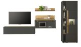 Wohnwand mit Sekret�r Center in grau matt und Wotan Eiche Wohnkombination 5-teilig 340 x 200 cm