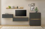 Wohnwand mit Sekret�r Center in grau matt und Wotan Eiche Wohnkombination 4-teilig 370 cm