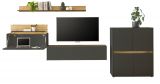 Wohnwand mit Sekret�r Center in grau matt und Wotan Eiche Wohnkombination 4-teilig 370 cm
