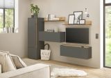 Wohnwand mit Sekret�r Center in grau matt und Wotan Eiche Wohnkombination 5-teilig 250 cm