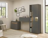 B�rom�bel komplett Set Center in grau matt und Wotan Eiche mit Aktenschrank, Sekret�r und Vitrine f�r Homeoffice