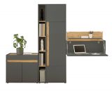 B�rom�bel komplett Set Center in grau matt und Wotan Eiche mit Aktenschrank, Sekret�r und Kommode f�r Homeoffice