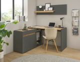 B�rom�bel Set Center in grau matt und Wotan Eiche mit Schreibtisch und Regal f�r Homeoffice