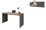 B�rom�bel Set Center in grau matt und Wotan Eiche mit Schreibtisch und Regal f�r Homeoffice