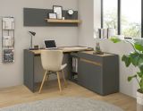 B�rom�bel Set Center in grau matt und Wotan Eiche mit Schreibtisch, Kommode und 2 x Regal f�r Homeoffice