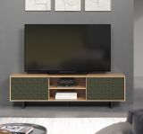 TV-Lowboard Sculpta in gr�n matt mit 3-D Struktur und Eiche Artisan TV-Unterteil 184 cm