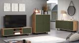 TV-Lowboard Sculpta in gr�n matt mit 3-D Struktur und Eiche Artisan TV-Unterteil 184 cm