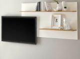 Wandregal Center in wei� und Wotan Eiche Wandpaneel f�r Homeoffice und B�ro 155 x 80 cm