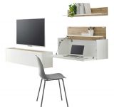 Wohnwand mit Sekret�r Center in wei� und Wotan Eiche Wohnkombination 3-teilig 270 x 170 cm