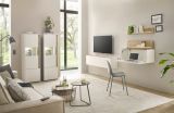 Wohnwand mit Sekret�r Center in wei� und Wotan Eiche Wohnkombination 5-teilig 410 x 170 cm