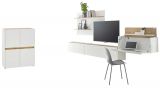 Wohnwand mit Sekret�r Center in wei� und Wotan Eiche Wohnkombination 5-teilig 470 x 180 cm