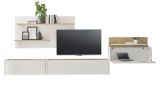Wohnwand mit Sekret�r Center in wei� und Wotan Eiche Wohnkombination 4-teilig 350 x 180 cm