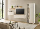 Wohnwand mit Sekret�r Center in wei� und Wotan Eiche Wohnkombination 6-teilig 340 x 200 cm