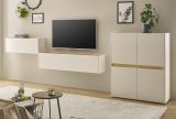 Wohnwand mit Sekret�r Center in wei� und Wotan Eiche Wohnkombination 3-teilig 370 cm