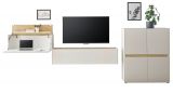 Wohnwand mit Sekret�r Center in wei� und Wotan Eiche Wohnkombination 3-teilig 370 cm