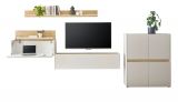 Wohnwand mit Sekret�r Center in wei� und Wotan Eiche Wohnkombination 4-teilig 370 cm
