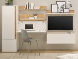Wohnwand mit Sekret�r Center in wei� und Wotan Eiche Wohnkombination 5-teilig 250 cm