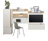 Wohnwand mit Sekret�r Center in wei� und Wotan Eiche Wohnkombination 5-teilig 250 cm