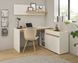 B�rom�bel Set Center in wei� und Wotan Eiche mit Schreibtisch und Regal f�r Homeoffice