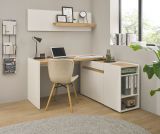 B�rom�bel Set Center in wei� und Wotan Eiche mit Schreibtisch, Kommode und 2 x Regal f�r Homeoffice