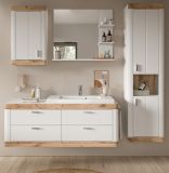 Badezimmer Hochschrank Sopela wei� und Nox Eiche Landhaus H�ngeschrank 45 x 172 cm, Soft-Close