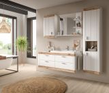 Badezimmer Hochschrank Sopela wei� und Nox Eiche Landhaus H�ngeschrank 45 x 172 cm, Soft-Close