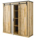 Kleiderschrank Stove in Used Wood hell und anthrazit Schiebet�rent�renschrank 3-t�rig mit Spiegel 201 x 209