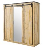 Kleiderschrank Stove in Used Wood hell und anthrazit Schiebet�rent�renschrank 3-t�rig mit Spiegel 201 x 209