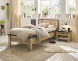 Schlafzimmer Set 2-teilig Stove in Used Wood hell und anthrazit mit Einzelbett Liegefl�che 90 x 200 cm und Nachttisch