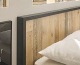 Schlafzimmer Set 3-teilig Stove in Used Wood hell und anthrazit mit Doppelbett Liegefl�che 180 x 200 cm und 2 x Nachttisch