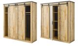 Schlafzimmer Set 4-teilig Stove in Used Wood hell und anthrazit mit Doppelbett 180 x 200 cm, Kleiderschrank und 2 x Nachttisch