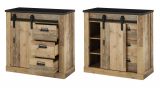 Schlafzimmer Set 5-teilig Stove in Used Wood hell und anthrazit mit Bett, Kleiderschrank, 2 x Nachttisch und Kommode