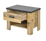 Schlafzimmer Set 7-teilig Stove in Used Wood hell und anthrazit mit Bett, Kleiderschrank, 2 x Nachttisch, 2 x Wandpaneel und Kommode