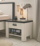 Nachttisch Stove in wei� Pinie und anthrazit Landhaus Nachtkommode mit Schubkasten 60 x 46 cm