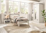 Schlafzimmer Set 3-teilig Stove in wei� Pinie Landhaus mit Einzelbett 90 x 200 cm, Kleiderschrank und Nachttisch