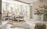Schlafzimmer Set 3-teilig Stove in wei� Pinie Landhaus mit Einzelbett 90 x 200 cm, Kleiderschrank und Nachttisch