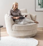 Drehsessel Comfy in wollwei� Mega Cord XL, Loveseat 360� inklusive 3x Kissen