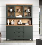 Buffetschrank Meadow in gr�n und Evoke Eiche Landhaus Wohn- und Esszimmer Vitrine inklusive LED 146 x 198 cm