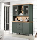Buffetschrank Meadow in gr�n und Evoke Eiche Landhaus Wohn- und Esszimmer Vitrine inklusive LED 146 x 198 cm