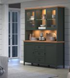 Buffetschrank Meadow in gr�n und Evoke Eiche Landhaus Wohn- und Esszimmer Vitrine inklusive LED 146 x 198 cm