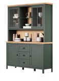 Buffetschrank Meadow in gr�n und Evoke Eiche Landhaus Wohn- und Esszimmer Vitrine inklusive LED 146 x 198 cm