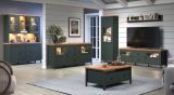 Vitrine Meadow in gr�n und Evoke Eiche Landhaus Vitrinenschrank inklusive LED Beleuchtung 69 x 198 cm