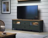TV-Lowboard Meadow in gr�n und Evoke Eiche Landhaus TV Unterteil mit Komforth�he inklusive LED 184 x 64 cm