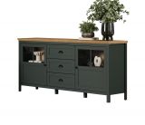 Sideboard Meadow in gr�n und Evoke Eiche Landhaus Wohn- und Esszimmer Kommode inklusive LED 185 cm