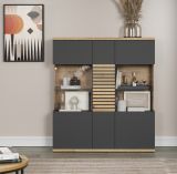 Highboard Norris in grau und Evoke Eiche Wohn- und Esszimmer Vitrine mit Soft-Close 131 x 147 cm
