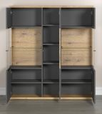 Highboard Norris in grau und Evoke Eiche Wohn- und Esszimmer Vitrine mit Soft-Close 131 x 147 cm